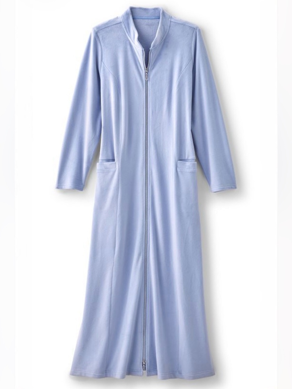 Soft Surroundings Zinfandel Zip Up Robe Porcelain Blue Small Plush Velour